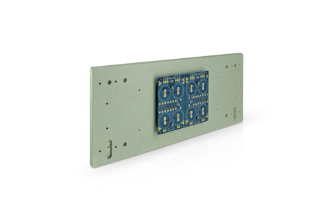 A single snapped cap section mounted directly to the front of a 4U Deluxe Chassis faceplate.  This allows a great saving of space on the chassis floor.