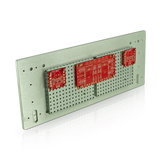 Burning Amp gain stage and bias boards mounted on a riser panel mounted on the front faceplate of a 4U Deluxe Chassis (chassis and riser panels sold separately)