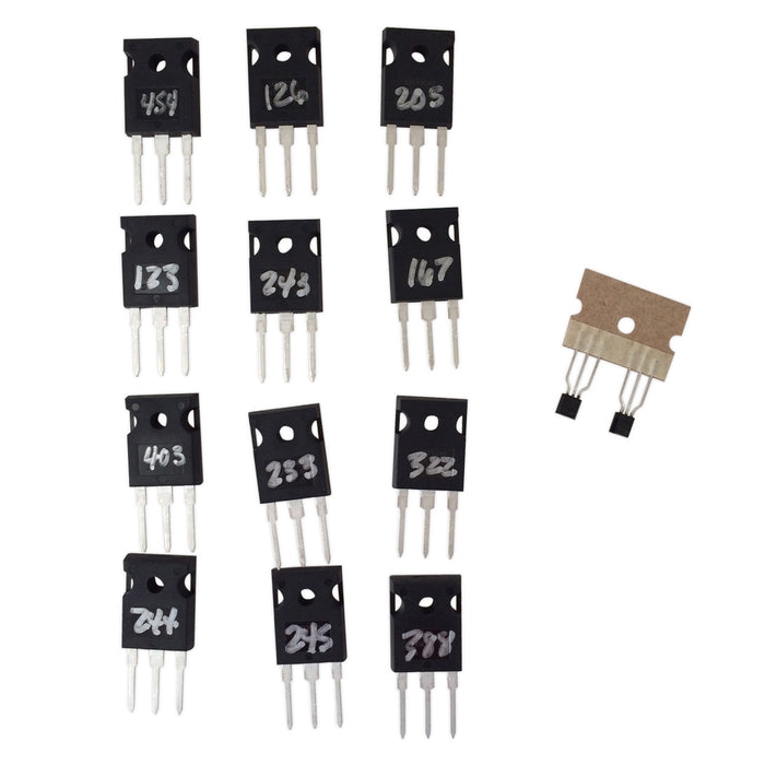 Please note: the numbers on the MOSFETs are ID numbers only, and are not related to their measurements nor their matching